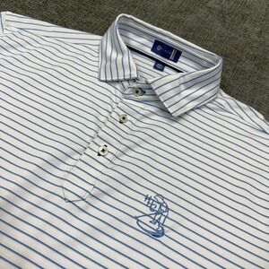 Stitch Golf Polo Shirt Men's M/L White Blue Striped Short Sleeve Performance